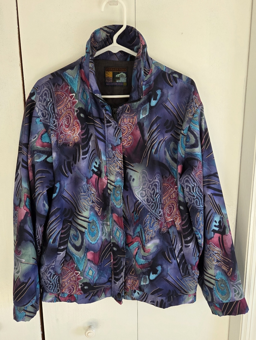 Multicolor Abstract Print Bomber Jacket - Purple/Multi